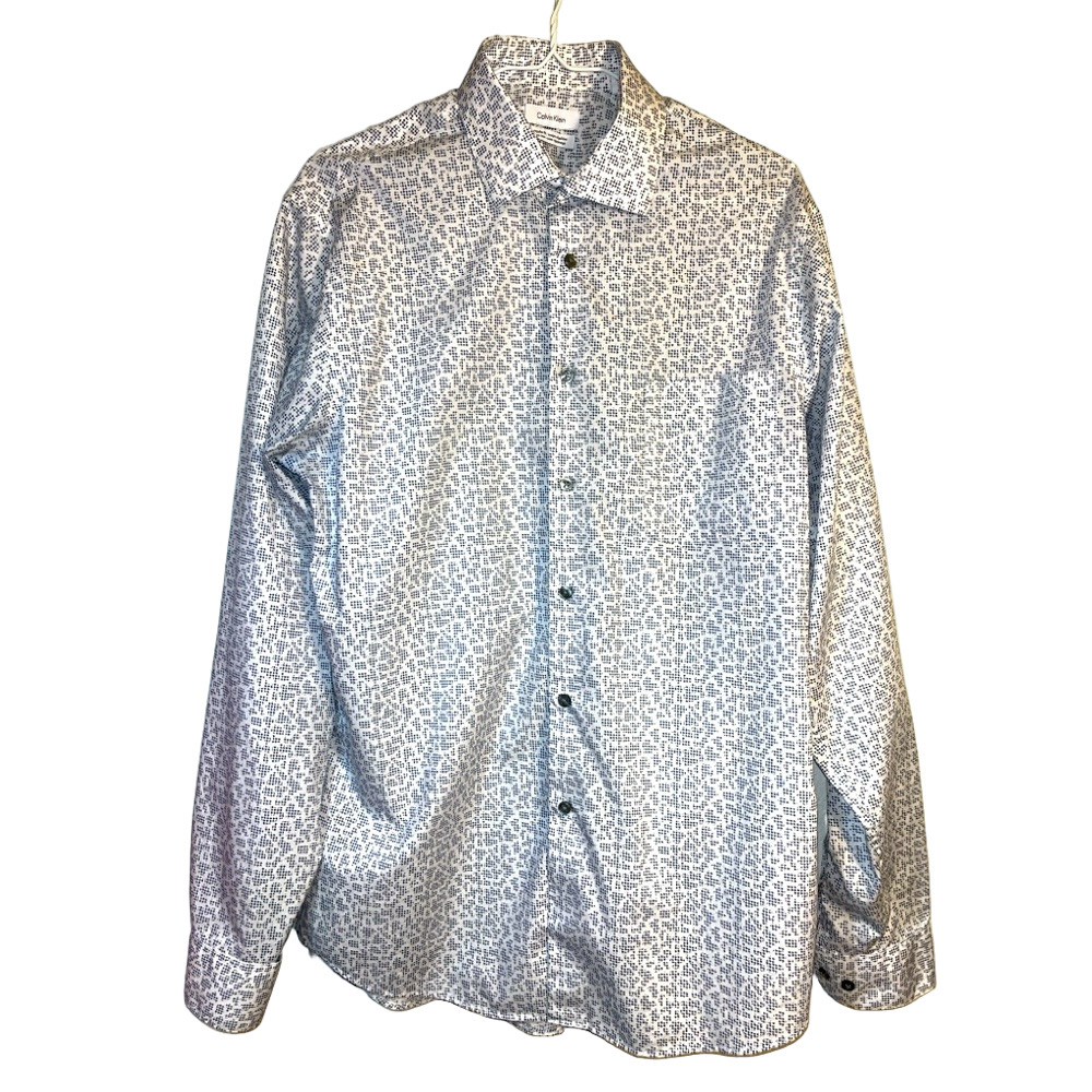 Calvin Klein Abstract Print Dress Shirt Mens L 16 36/37 Non Iron